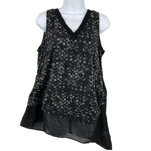 Grayson Tank top women's M black geometric sheer bottom sleeveless V-neck